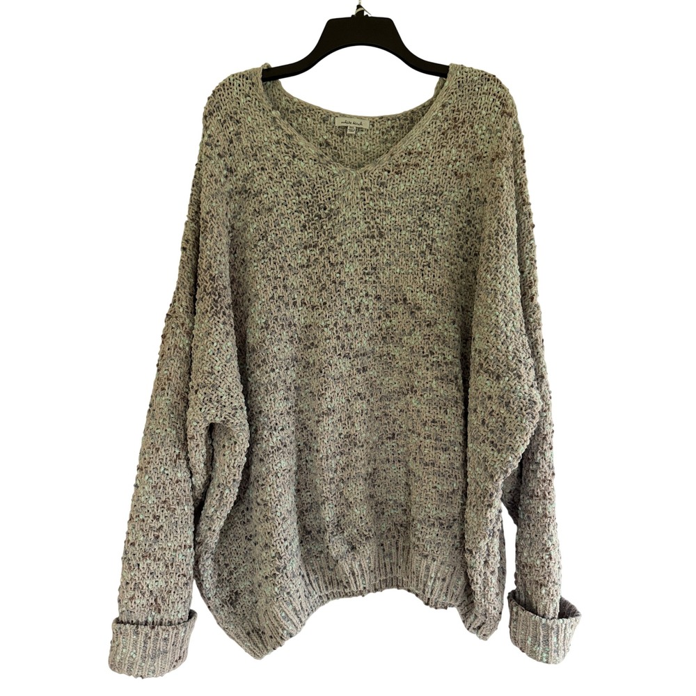 White Birch Women 3XL Oversized Popcorn Knit V-Neck Sweater Multi T21953P